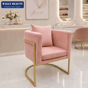 Sillón de Peluquería Profesional Nórdico de Terciopelo con Base Fija Dorada para Salón de Belleza - Product Image 1