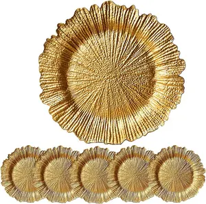 Floral wedding reef silver gold red 13 inch decoration palm leaf plastic sponge charger plate wholesale