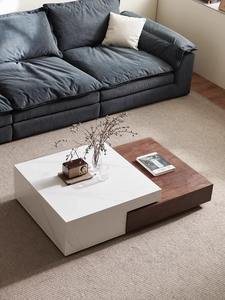 Mesa de Centro Cuadrada con Almacenamiento, Superficie de Piedra Resistente y Base de Madera Oscura, Mueble de Diseño Moderno para Sala de Estar. - Product Image 5