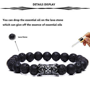 <span class=keywords><strong>Pulsera</strong></span> de cuentas de Lava Rock para hombre, corona larga de 8MM, difusor de aceite esencial para aromaterapia, Ideal para antiestrés - Product Image 4