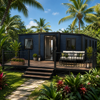 Maison préfabriquée modulaire de haute qualité avec terrasse extérieure, finition bois, type conteneur, idéale pour jardin, café, complexe hôtelier et maison d'hôtes