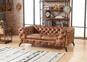 प्राचीन डार्क ब्राउन तीन सीटों वाले चमड़े के सोफे सभी चमड़े के सोफे फ्रेंच शैली क्लासिक कैम्ब्रिज नीचे गुच्छेदार चमड़े के सोफे - Product Image 5