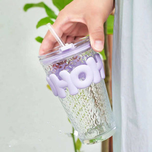 Offre Spéciale – <span class=keywords><strong>Bouteille</strong></span> d'eau en verre résistante à la chaleur, mignonne et tendance, avec paille en verre, tasse à café avec couvercle, idéale pour les cadeaux promotionnels - Product Image 5