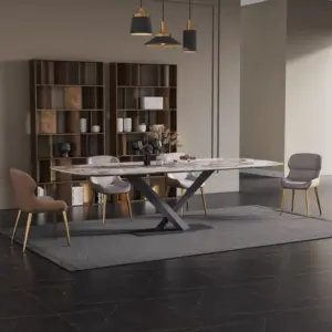 光沢のあるイタリアングレーの長方形の大理石の豪華なダイニングテーブルとロックプレートダイニングテーブル北欧の大理石のダイニングテーブルロックプレート