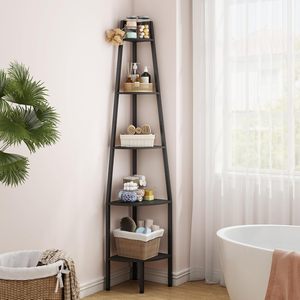 Estante Esquinero Industrial de 5 Niveles, Estante Esquinero Rústico Tipo <span class=keywords><strong>Escalera</strong></span> para Espacios Pequeños, Dormitorio, Sala de Estar, Oficina en Casa, Cocina - Product Image 4