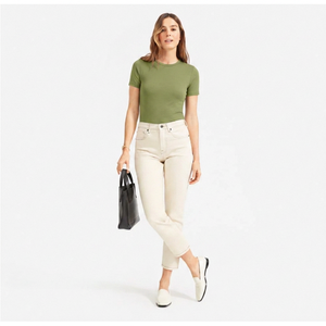 Women's Slim Fit Crew Neck Short Sleeve Ribbed Knit T-Shirt Organic Cotton Spandex Quick Dry Breathable Minimalist Casual Summer - Product Image 6