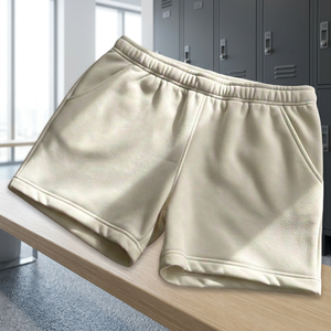 Shorts en coton uni pour homme, taille mi-haute, avec cordon de serrage, respirants, décontractés, avec logo frontal, poches, en tissu tricoté - Product Image 4