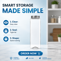 Bouteille carrée en PET de 500 ml et 600 ml avec bouchon à vis en aluminium de 42 mm pour boissons, jus, thé, eau et emballages de produits chimiques quotidiens (réutilisable)