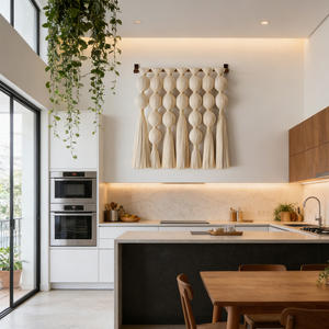 Sculpture <span class=keywords><strong>murale</strong></span> en macramé tressé à plusieurs niveaux en ivoire, décoration tissée de style méditerranéen côtier, <span class=keywords><strong>pour</strong></span> des chambres à coucher au bord de la plage sereines - Product Image 4