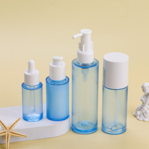 Bouteille de sérum compte-gouttes <span class=keywords><strong>bleu</strong></span> clair 30 ml <span class=keywords><strong>60</strong></span> ml Toner PETG <span class=keywords><strong>plastique</strong></span> emballage cosmétique de soins de la peau 120 ml 150 ml ensemble de bouteilles de lotion - Product Image 3