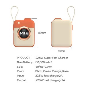 Nouveau produit, batterie externe mini caméra à charge rapide PD 22,5 watts, haute capacité, avec entrée Type-C et USB, capacité de 10000 mAh - Product Image 5