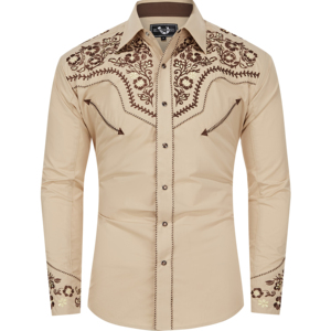 Chemises longues à boutons brodés, <span class=keywords><strong>chemise</strong></span> western à boutons pression, <span class=keywords><strong>chemise</strong></span> de <span class=keywords><strong>cowboy</strong></span> pour hommes - Product Image 1