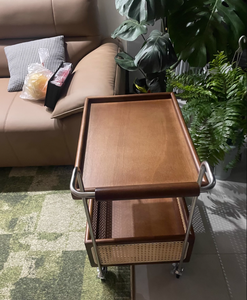 Petit chariot en bois massif, bois de cerisier, mobile, 4 roues, style nordique, table d'appoint, table de rangement, table d'angle, salon, canapé - Product Image 3