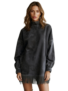 Nouvelle Collection Robes Longues Femme Col Montant en Velours Suédine Style Vintage Ample avec Poches et Franges Manches Longues Tendance - Product Image 1