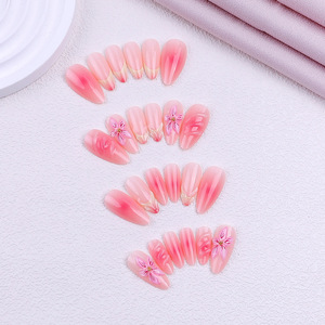 <span class=keywords><strong>Faux</strong></span> ongles à presser, forme amande <span class=keywords><strong>avec</strong></span> motif floral 3D, ongles à French manucure à coller, finition brillante et perles dorées, lot de 24 - Product Image 3