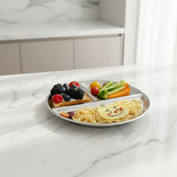 Assiette Ronde à 3 Compartiments en Acier Inoxydable Durable de Qualité Alimentaire pour le Contrôle des Portions, Idéale pour la Diète des Adultes et les Repas Scolaires