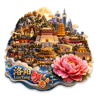 Souvenir culturel emblématique de la ville touristique de Luoyang, aimant de réfrigérateur magnétique en métal 3D en relief, décoration d'intérieur