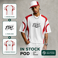 Kaos Pria Streetwear Custom Print on Demand, Kaos Warna-Blok Grafis, Model Boxy Vintage 100% Katun, OEM ODM