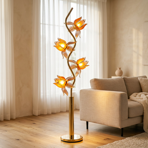Home Decor Lotus Standing <b>Floor</b> <b>Lamp</b>, 4 Flower Heads, S Curve Golden Pole, Soft Warm Ambient Light <b>for</b> Bedroom - Product Image 2