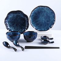 10/20/29PCS De Luxe Bleu Ensembles De Vaisselle Restaurant Accueil Utilisé Porcelaine Dîner Ensembles Plaques Et Bols Plat Cuillère Baguettes Tablew