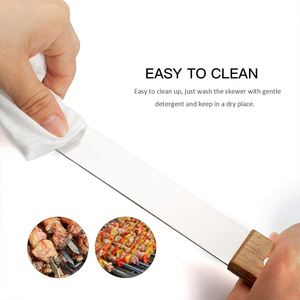 Custom Logo Metal 50/60CM <b>Large</b> <b>BBQ</b> Skewers Stainless Steel Grilling Fork with Long Wood Handle for Outdoor Camping Party - Product Image 3