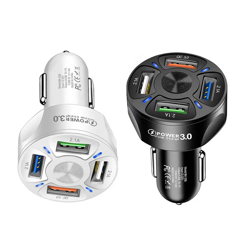 Carregador de carro adaptador QC3.0 4USB 12-32V Carregador móvel de carregamento rápido com material ABS 5V/2A entrada para telefones, oferta imperdível, 2024