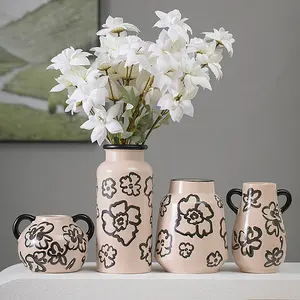 Nieuwe Populaire Bloemen Handgeschilderde Vazen Keramische Ronde Inkt Kunst Vazen Desktop Decoratieve Bloem Porseleinen Vazen Potten