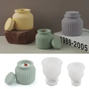 CARATTE Epoxy Resin Silicone Mold for Cement Candle Jar with Lid Concrete Planter Mould Flower Pot Mold