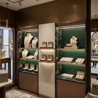 Vitrine à bijoux en cuir vert de luxe, avec éclairage LED, imperméable, écologique, étagères murales pour boutique de détail haut de gamme