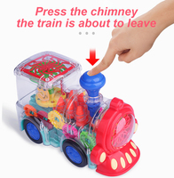 Train musical amusant à rotation 360 degrés, bleu et rouge, avec lumières clignotantes, jouet en plastique pour enfants, fonctionne à piles