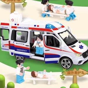 Ambulancia Eléctrica de Simulación Unisex 1/24, Bloques de Construcción Metálicos, Figura de Aleación Fundida a Presión, Juguete de Coche para Niños con Puertas que se Abren, Efectos de Luz y Sonido - Product Image 2