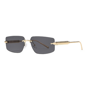 Gafas de Sol de Lujo para Mujer, Sin Marco, Metálicas, Negras, con Protección UV400, Lentes de PC Tipo 3, Diseño de Borde Poligonal Moderno - Product Image 3