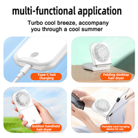 Ventilateur de bureau portable, rechargeable, mini, pliable, silencieux, avec moteur sans balais, USB Type C, pour le bureau et les voyages