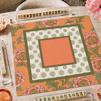 Tapis de Mahjong carré imprimé pivoine avec bordure marguerite vert olive pour les tuiles de Mahjong américain – Soirée de jeu
