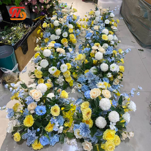 การตกแต่งทางเดินงานแต่งงานด้วยดอกไม้สีเหลือง น้ำเงิน ขาว ด้วยดอกไม้ประดิษฐ์จากผ้าไหมสำหรับงานปาร์ตี้และงานอีเว้นท์ - Product Image 2