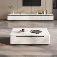 Support de téléviseur et table basse en bois avec dessus en marbre de luxe moderne ensemble rectangle pour la maison salon beige meubles design dernier 2025