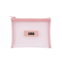 Organisateur de toilette en maille de nylon transparente rose pochette de soins de la peau Logo personnalisé voyage maquillage sac cosmétique maquillage beauté sac à fermeture éclair