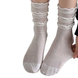 Chaussettes en dentelle pour femmes, mi-mollet, respirantes, en coton, motif nœud, noir, bleu, blanc, gris, blanc cassé, mode jeunesse, printemps-été - Product Image 4