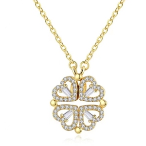 Collar de Cadena con Colgante de Trébol de Cuatro Hojas y <span class=keywords><strong>4</strong></span> Corazones para Mujer, Joyería de Circonita Cúbica Chapada a la Moda - Product Image 5