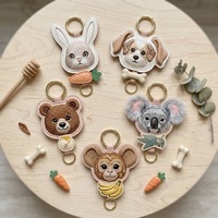 Porte-clés brodé mignon de haute qualité en métal et cuir PU, mini-breloque de sac personnalisée pour les fêtes