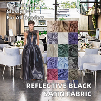Tissu satiné 100% polyester 150 g/m² noir brillant effet liquide, organza écologique brillant pour robes de mariée et vêtements pour filles