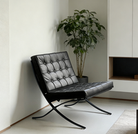 Bestseller Barcelona Loungesessel Hautfreundliches Leder Knopfgeheftetes Design Rutschfester Sockel Einzelsofa für Kleine Wohnungen