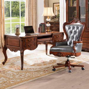 European-style <strong>Solid</strong> <strong>Wood</strong> <strong>Desk</strong>, Vintage Chic Office <strong>Desk</strong>, Luxury Computer <strong>Desk</strong>, Writing <strong>Desk</strong>, Home Office Furniture - Product Image 1
