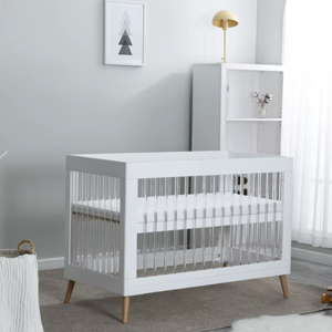 Lit bébé moderne vintage en bois blanc, certifié sécurité, écologique, pour l'école - Product Image 2