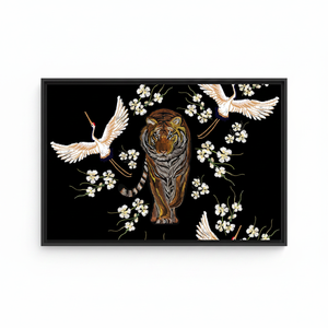 Elegant Printed Canvas Artwork: Japanese Decor with Tiger and Cranes,<b>BLACK</b> <b>FRAMED</b> CANVAS - Product Image 2