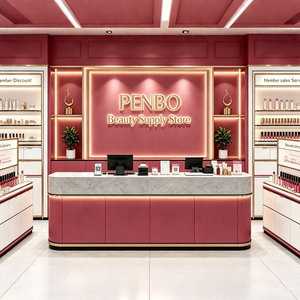 Expositor de Lujo Moderno para Tienda de Belleza en EE. UU., Soporte LED Resistente Iluminado en Rosa para Maquillaje, Pestañas y Pelucas, Mostrador para Tienda de Cosméticos - Product Image 1