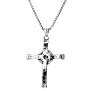 yunnique <b>Cross</b> Pendant Necklace Stainless Steel Turquoise Inlay Men's Jewelry Gift Geometric Design Box <b>Chain</b> 600cm - Product Image 1