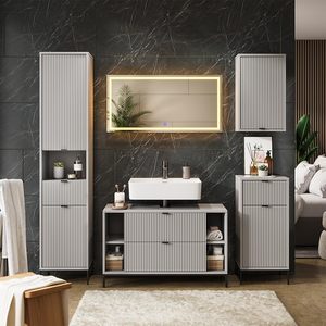 Vente directe d'usine, meuble-lavabo de salle de bain gris avec miroir LED - Product Image 4