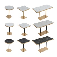 Table carrée de restaurant en gros, table ronde en marbre noir et chaises pour café