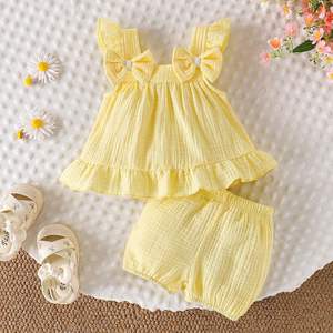 Conjunto de Verano 2026 para Bebé, Dos Piezas, Chaqueta sin Mangas con Lazo, Transpirable, Informal, Bonito, Venta al Por Mayor - Product Image 2